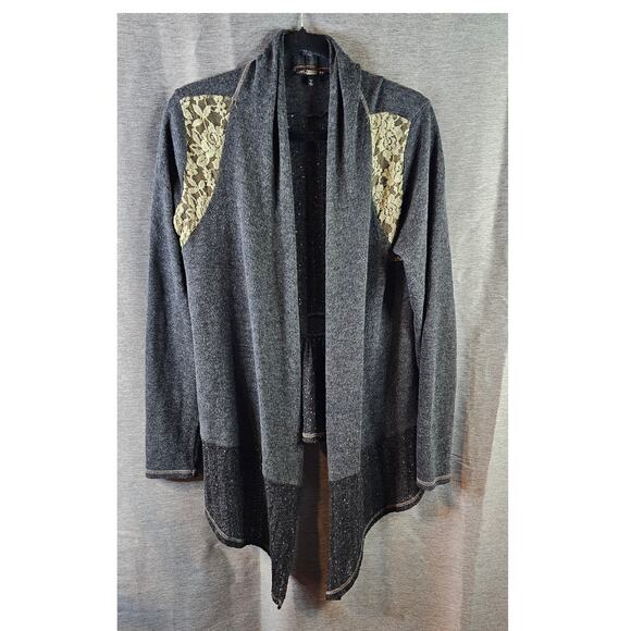 Miss Me Womens Gray Open Front Embellished Cardigan Duster Sweater Lace LARGE - Picture 1 of 7
